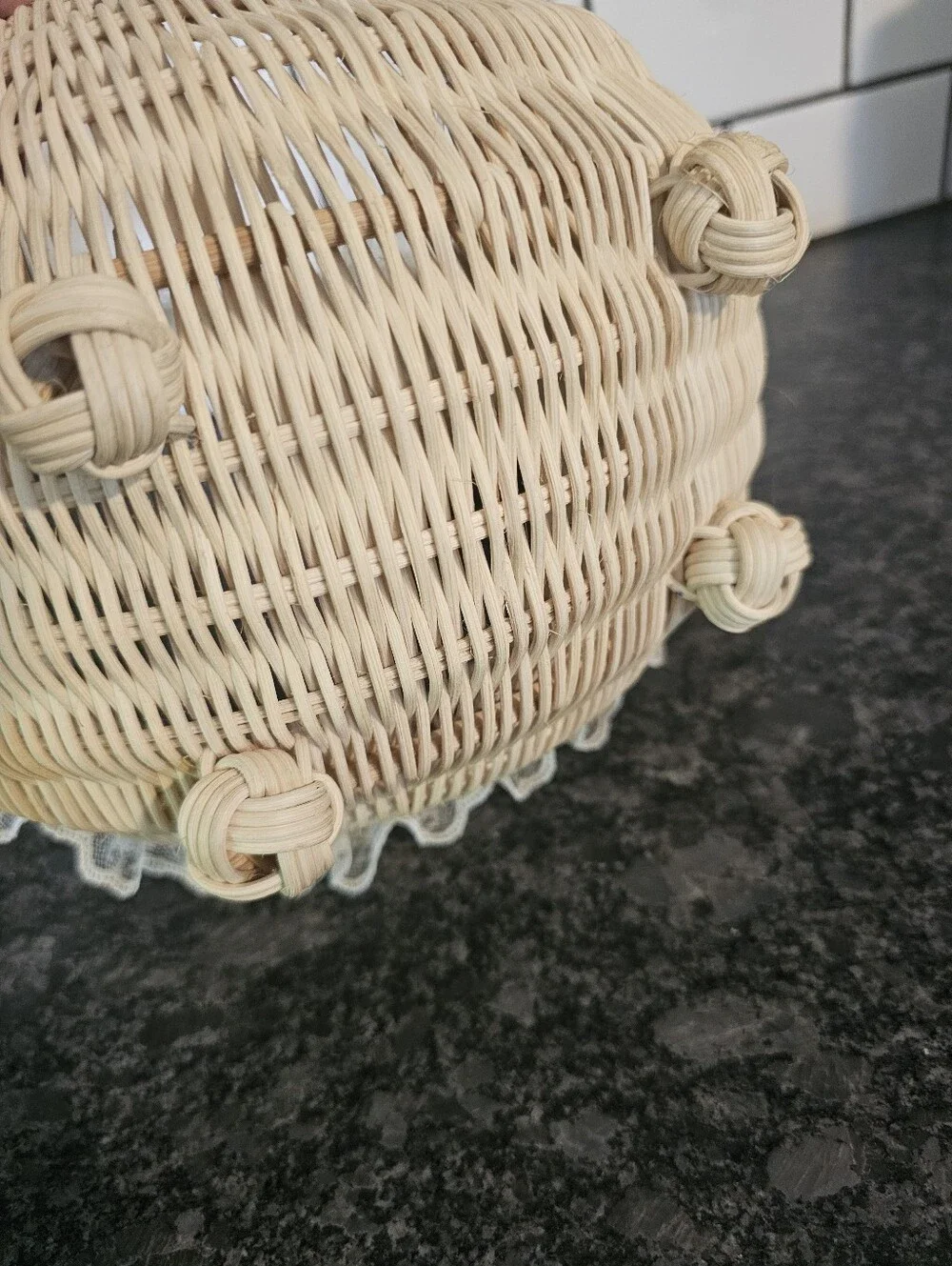 Cottagecore Goose Basket 3D Full Shape Wicker Lace Ribbon Neck Feet Vintage Rare